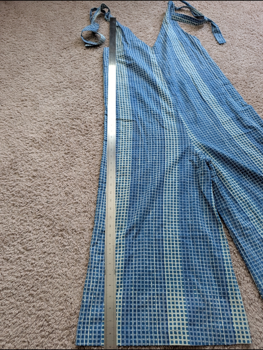 Anthropologie Kopal Womens Blue Checker Tie-Shoulder Wide Leg Jumpsuit Size XS - Picture 14 of 15